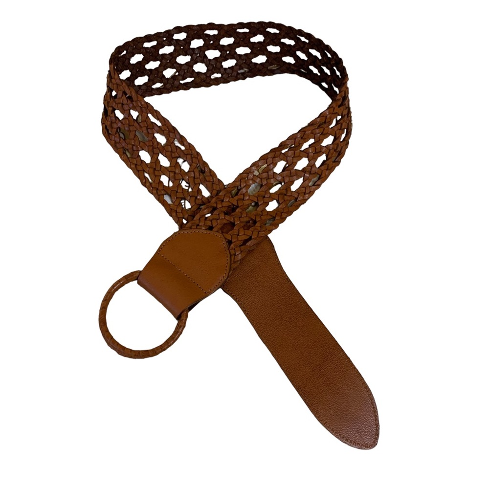 Chico's Woven Tan Leather Ring-Buckle Belt